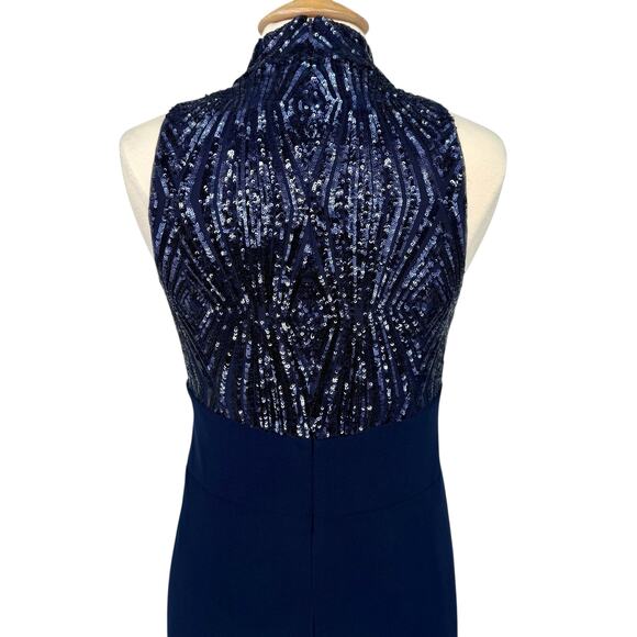 Lauren Ralph Lauren Sequin Mock Neck Evening Gown Navy Sz 12 Formal Maxi $240 - Picture 11 of 16